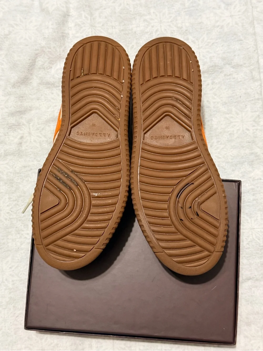 AllSaints Leather Suede Sneakers Leopard Heel Orange Stripe  W042FA VIX W 8